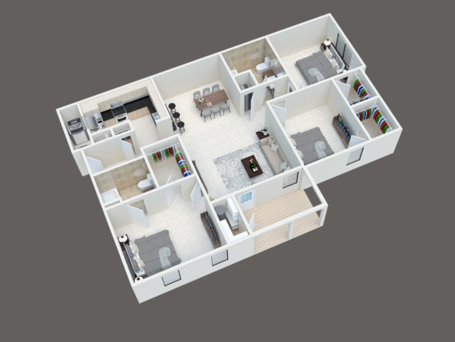 Three bedroom floor plan